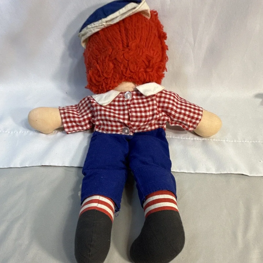 Raggedy Andy 14 in Cloth Rag Doll Red Curly Yarn Hair Black Eyes